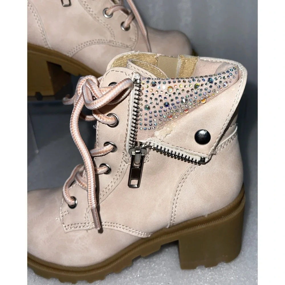 Therabouts‎ Kinsley Pink Rhinestone Hiker Block Heel Boots Girls Size 11 NEW